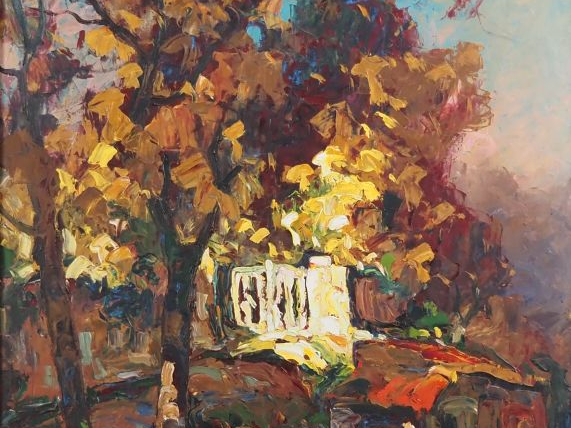 Louis PASTOUR.  "paysage d'automne" Huile sur panneau signée en bas à 