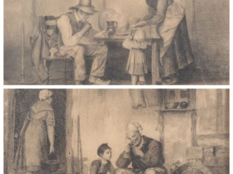 Vente aux enchères Angèle PITIE.  "paysans et leurs enfants" Paire de dessins au crayon, 