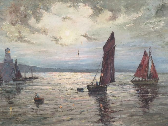 R. PERROT.  "Marine" Huile sur toile, signée en bas à gauche  Dim. 52 