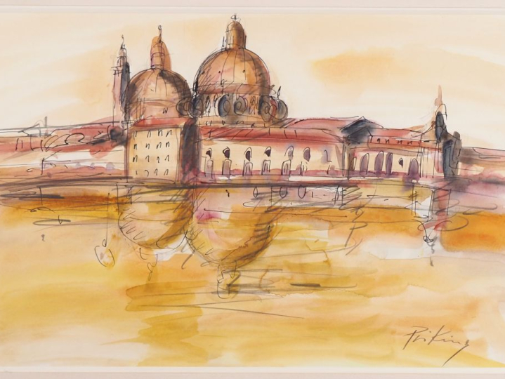 PRIKING.  "Venise"  Aquarelle, signée en bas à droite  Dim. À vue : 31