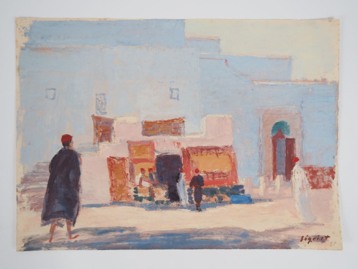 SIGRIST.  "ville animée en Afrique du Nord" Technique mixte sur papier