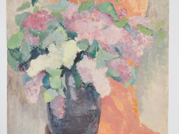 SIGRIST.  "Bouquet de lilas" Technique mixte sur papier, monogrammée e