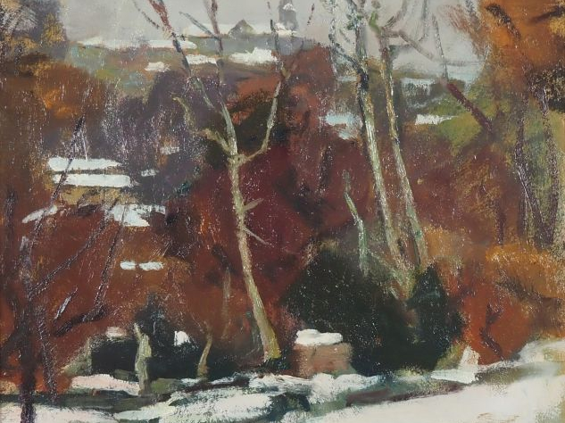 Paul SURTEL.  "Paysage d'hiver" Huile sur carton, signée en bas à droi