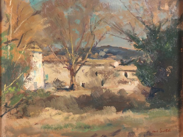 Paul SURTEL.  "la ferme"  Huile sur panneau d'isorel, signée bas à dro
