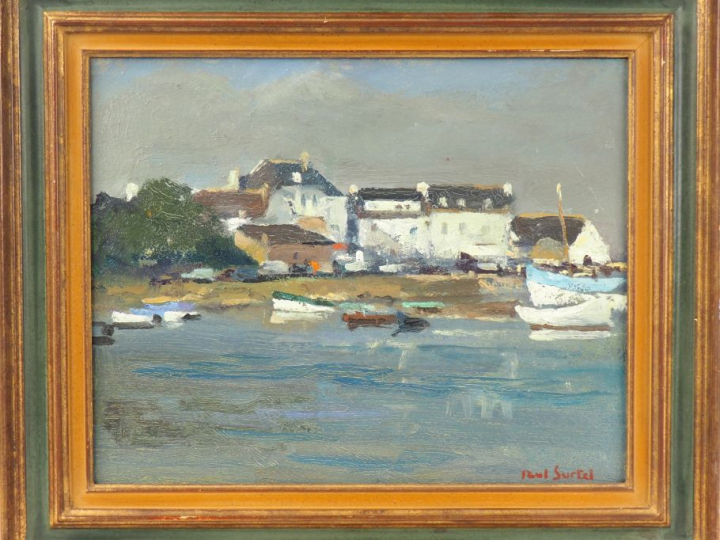 Paul SURTEL.  "port breton" Huile sur toile, signée en bas à droite  D