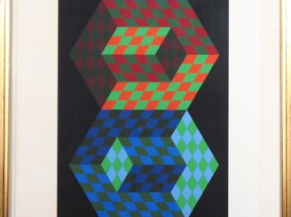Vente aux enchères Victor VASARELY.  "Composition" Lithographie numérotée 98/250