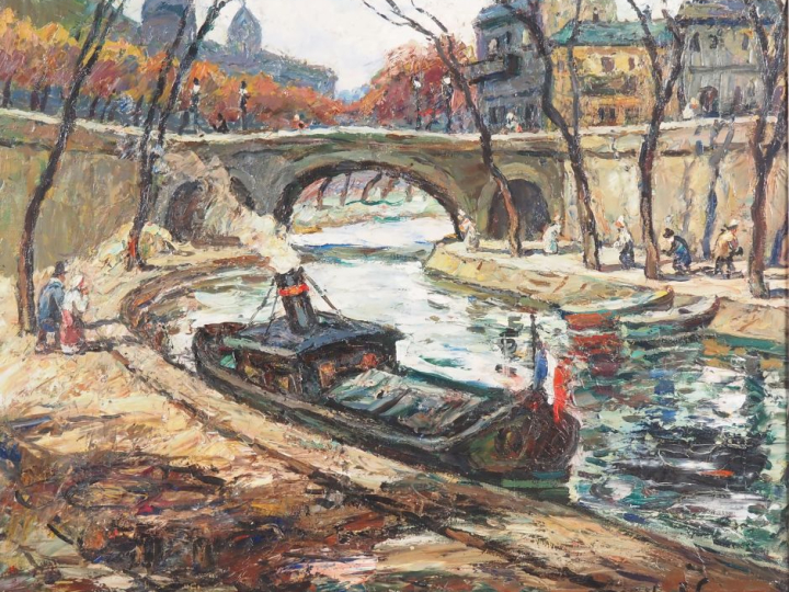 Maurice VAGH WEINMANN. "Paris, la Seine" Huile sur toile, signée en ba