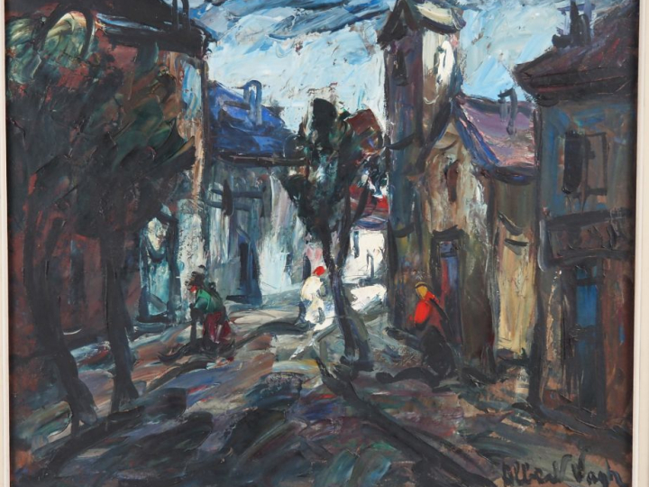 Albert VAGH WEINMANN.  "rue animée"  Huile sur toile, signée en bas à 