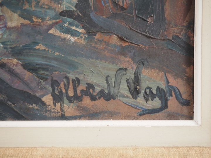 Albert VAGH WEINMANN.  "rue animée"  Huile sur toile, signée en bas à 
