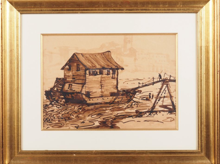 ? "le bateau lavoir" Encre Dim. À vue : 23,5 x 33,5 cm