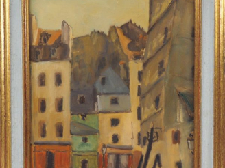 Vente aux enchères Ecole française XXème.  "vue de Paris" Huile sur carton Dim. 36 x 27 c