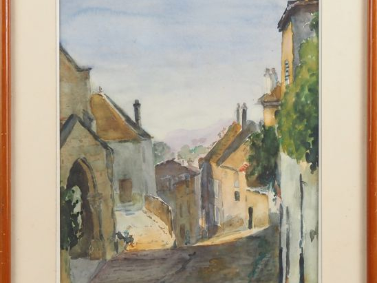 Ecole française XXème. "Village du lot" Aquarelle, signée en bas à dro