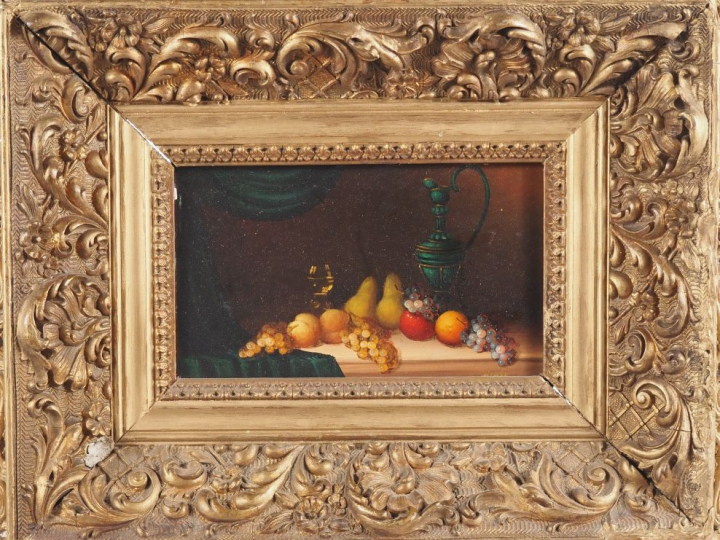 Ecole française XXème.  "nature morte aux fruits" Huile sur panneau Di