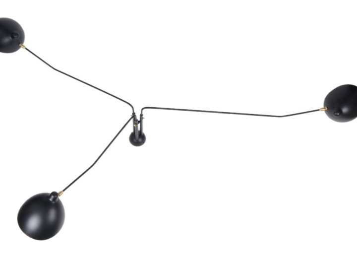 Plafonnier design en métal laqué noir, éclairant à trois lumières mobi