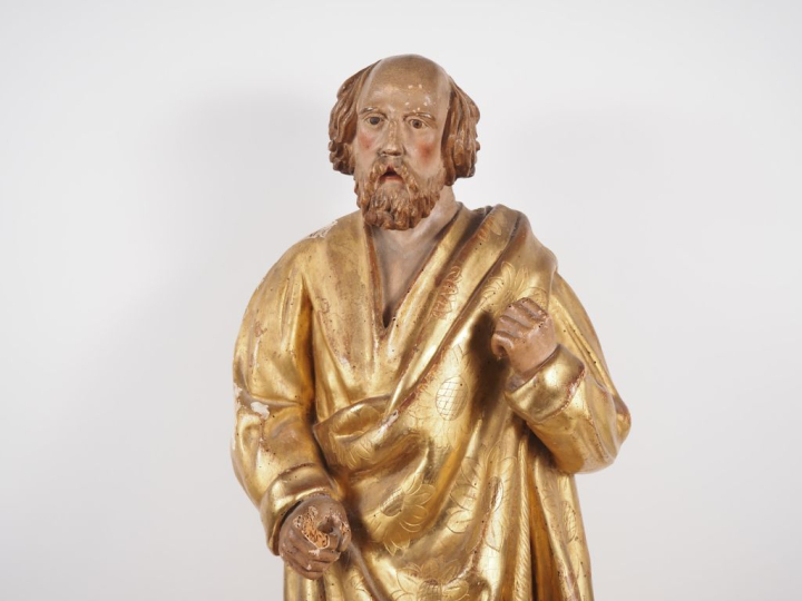 Ecole française XVIIIème.  "Saint Personnage" Sculpture en bois polych