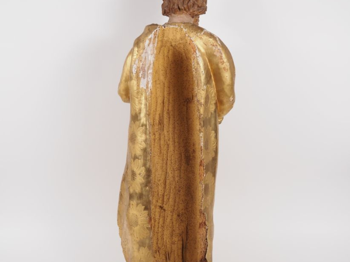 Ecole française XVIIIème.  "Saint Personnage" Sculpture en bois polych