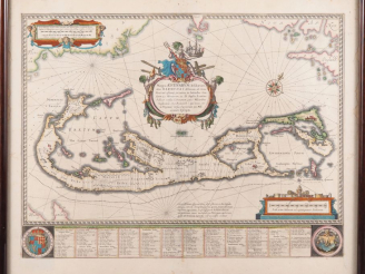 Vente aux enchères Gravure en couleurs figurant le plan des Bermudes. Dim. (À vue) : 49 x