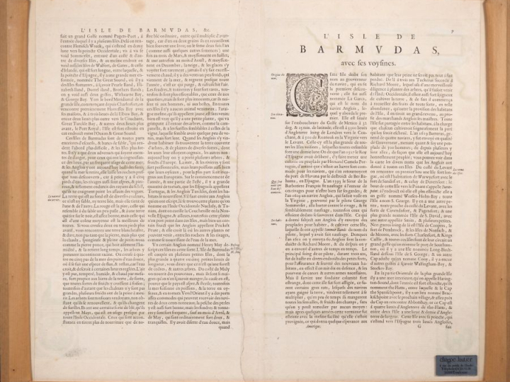 Gravure en couleurs figurant le plan des Bermudes. Dim. (À vue) : 49 x