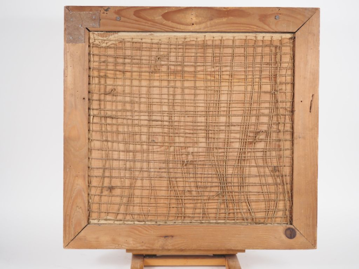 Soie brodée Directoire, "pastorale", visage aquarellés. Dim. 50 x 54 c