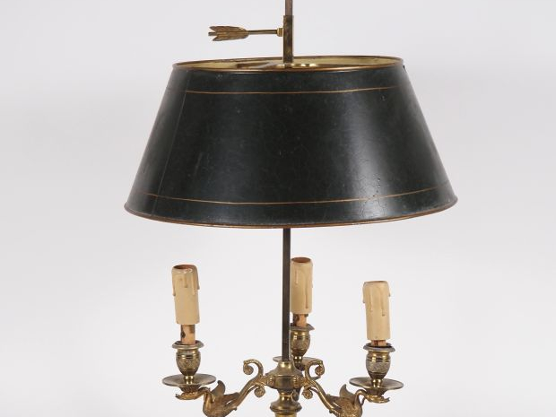 Lampe bouillote XIXème de style Empire en laiton doré et tôle verte, à