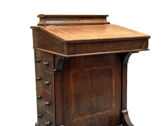 Bureau Davenport XIXème en marqueterie, ouvrant à un abattant, quatre 