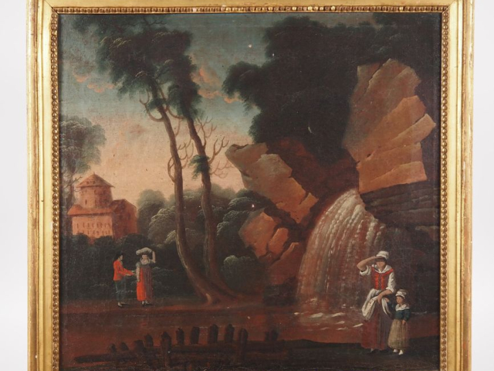 Trumeau Napoléon III de style Louis XVI en bois et stuc doré, à décor 