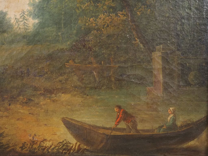 Trumeau Napoléon III de style Louis XVI en bois et stuc doré, ornée d'