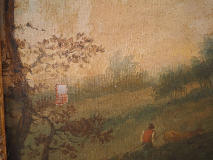 Trumeau Napoléon III de style Louis XVI en bois et stuc doré, ornée d'