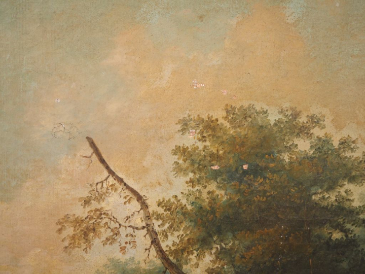 Trumeau Napoléon III de style Louis XVI en bois et stuc doré, ornée d'