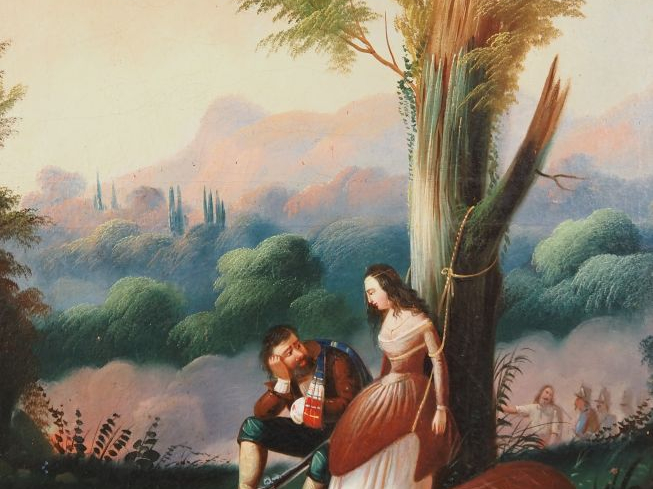 Trumeau 1900 de style Louis XVI en bois et stuc doré, orné d'une compo