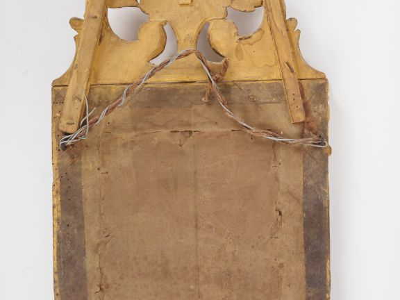 Miroir à parecloses fin XIXème - début XXème en bois et stuc doré à dé