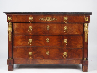 Vente aux enchères Commode Empire en acajou et placage d'acajou, dessus marbre ouvrant à 