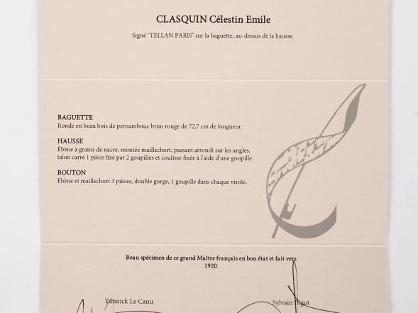 Archet de violon 	fait par Celestin Clasquin à Paris vers 1920 Signé "