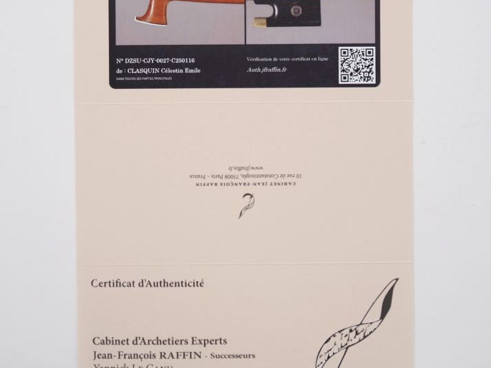 Archet de violon 	fait par Celestin Clasquin à Paris vers 1920 Signé "