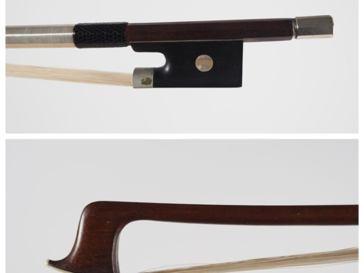 Archet de violon	 Marc Laberte monté maillechort Bon état, certificat 