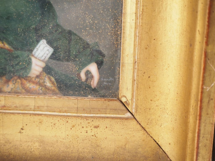 SARRETTE. Paire de miniatures dans des cadres en bois doré, signées et