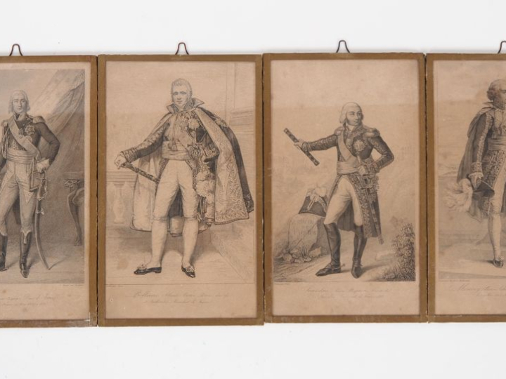 Suite de 14 gravures en noir figurant les "Maréchaux de France". Dim. 