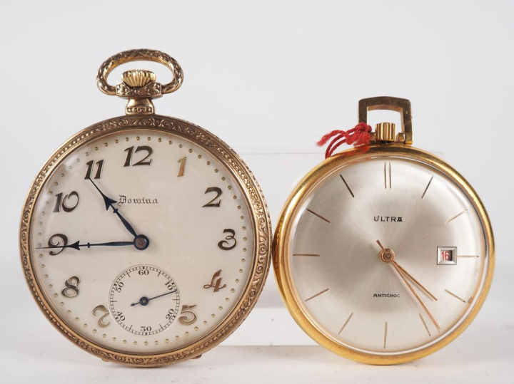 DOMINA Montre de gousset de style Art déco en plaqué or.  Cadran à chi