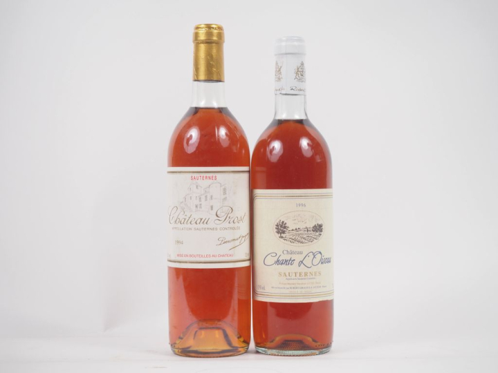 2 BOUTEILLES SAUTERNES : 1 CHÂTEAU CHANTE L'OISEAU - 1996 - BG / 1 CHÂ