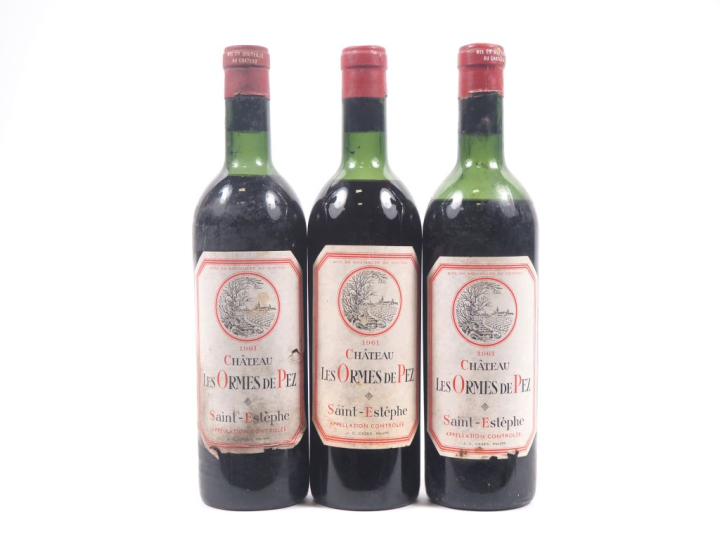 3 BOUTEILLES CHÂTEAU LES ORMES DE PEZ ST ESTÈPHE - 1961 - 1 LB/1 HEP/1