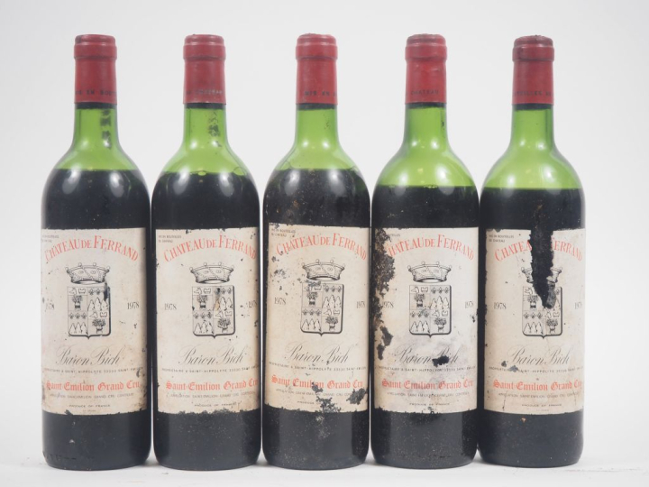5 BOUTEILLES CHÂTEAU DE FERRAND GC ST ÉMILION - 1978 - MEP à BEP/EA