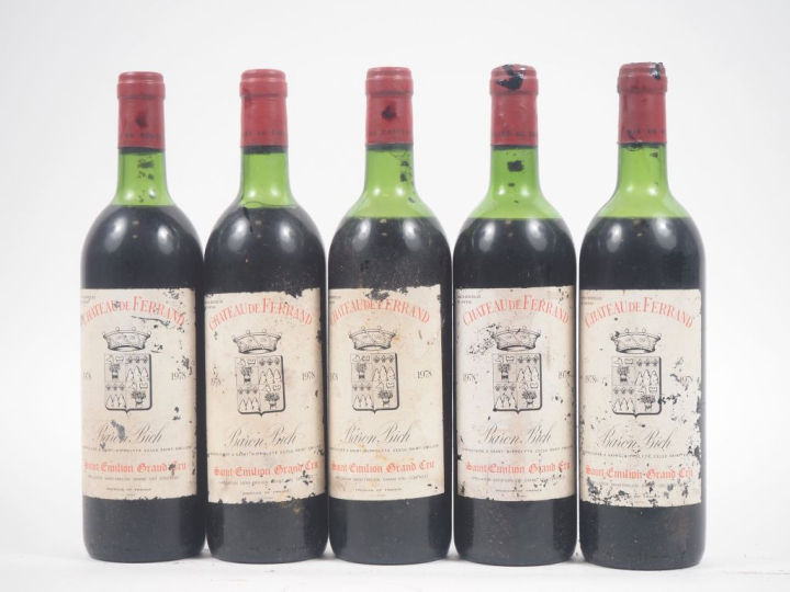 5 BOUTEILLES CHÂTEAU DE FERRAND GC ST ÉMILION - 1978 - LB à MEP/EA