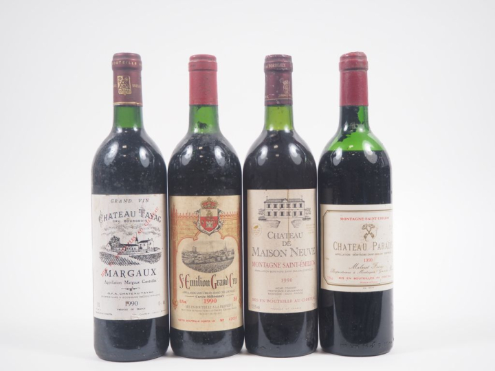 4 BOUTEILLES : 1 CHÂTEAU TAYAC MARGAUX - 1990 / 1  ST ÉMILION GC - 199