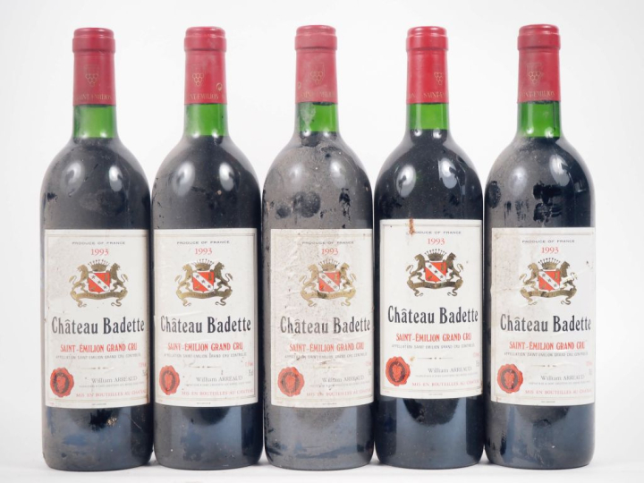 5 BOUTEILLES CHÂTEAU BADETTE GC ST ÉMILION - 1993 - BS
