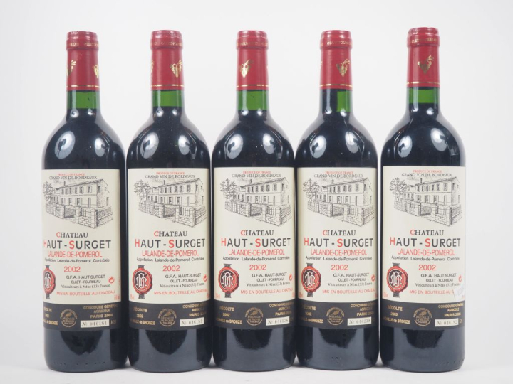 5 BOUTEILLES CHÂTEAU HAUT SURGET LALANDE DE POMEROL - 2002