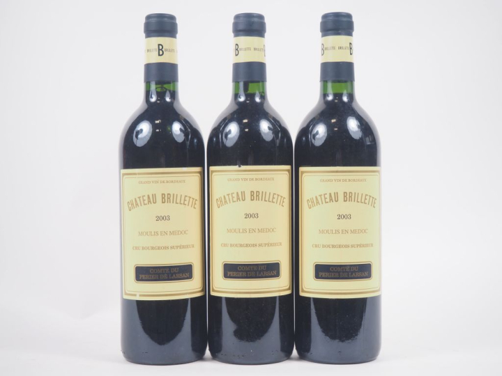 3 BOUTEILLES CHÂTEAU BRILLETTE CBS MOULIS - 2003