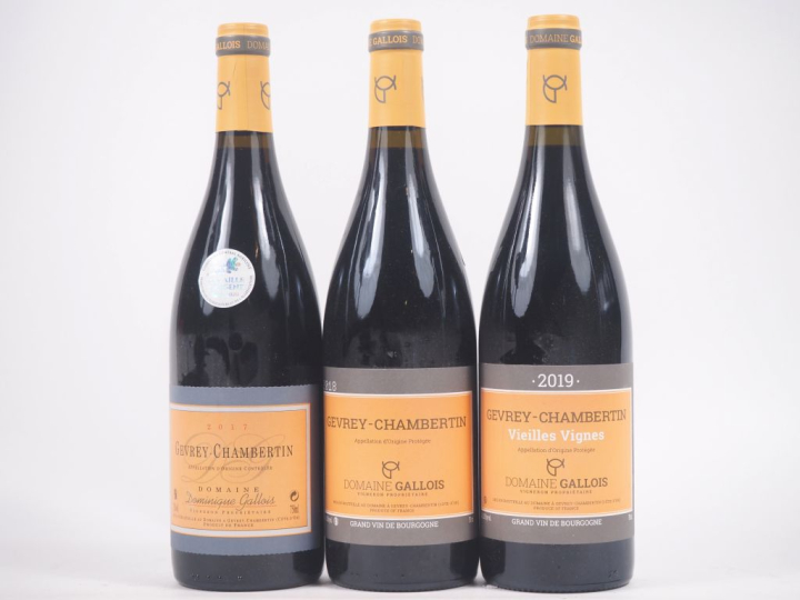 3 BOUTEILLES GEVREY CHAMBERTIN DOMAINE GALLOIS : 1 DE 2017 / 1 DE 2018