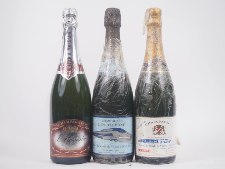3 BOUTEILLES CHAMPAGNE : 1 A. MARGAINE/ 2 J. DE TELMONT POUT TGV ATLAN