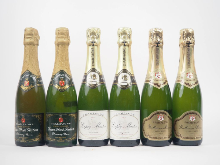 6 BOUTEILLES CHAMPAGNES (37,5 cl) : 2 JEAN NOEL HATON / 2 LOPEZ MARTIN
