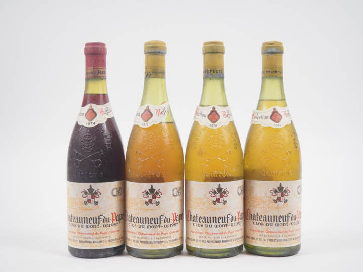 4 BOUTEILLES CHÂTEAUNEUF DU PAPE CLOS DU MONT OLIVET : 1 de 1974 / 3 B